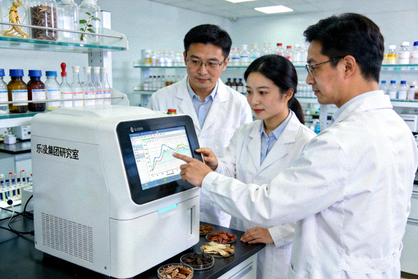 乐竟集团研发中心科研人员正在使用数字化分析仪器进行中药成分检测